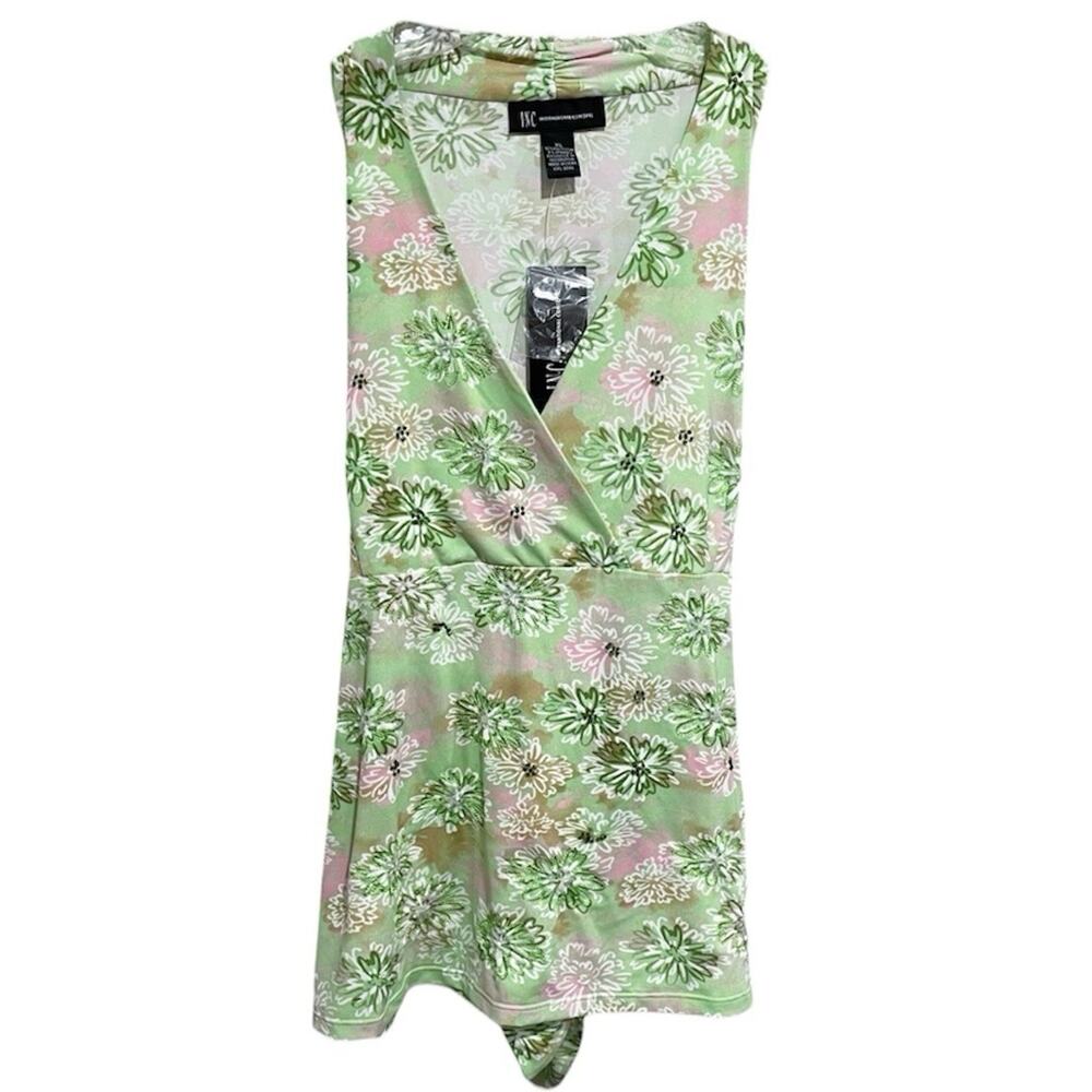 Y2K INC Floral Fairy Tank Top Size XL Green Tie Back Spring Garden Sequins0